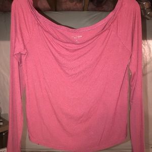 Mauve fitted off the shoulder crop top